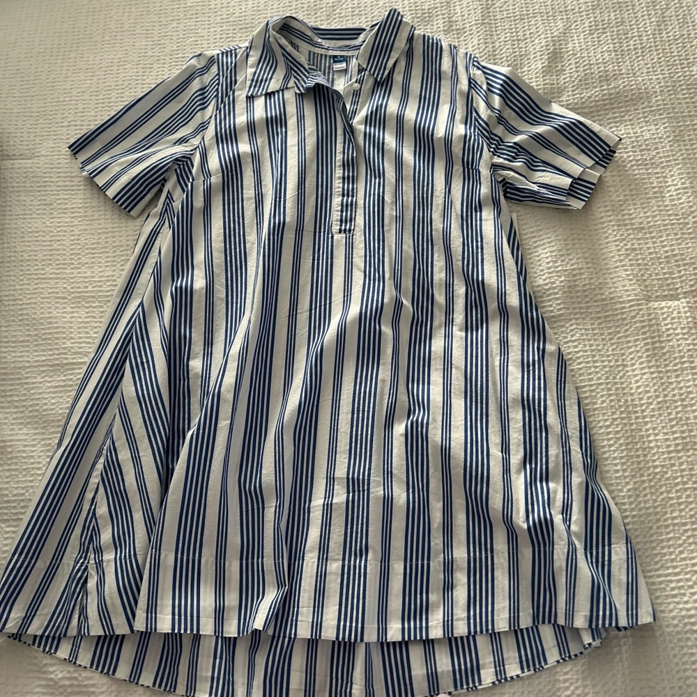 Old Navy Blue and White Striped Button-Up Shirt Dress